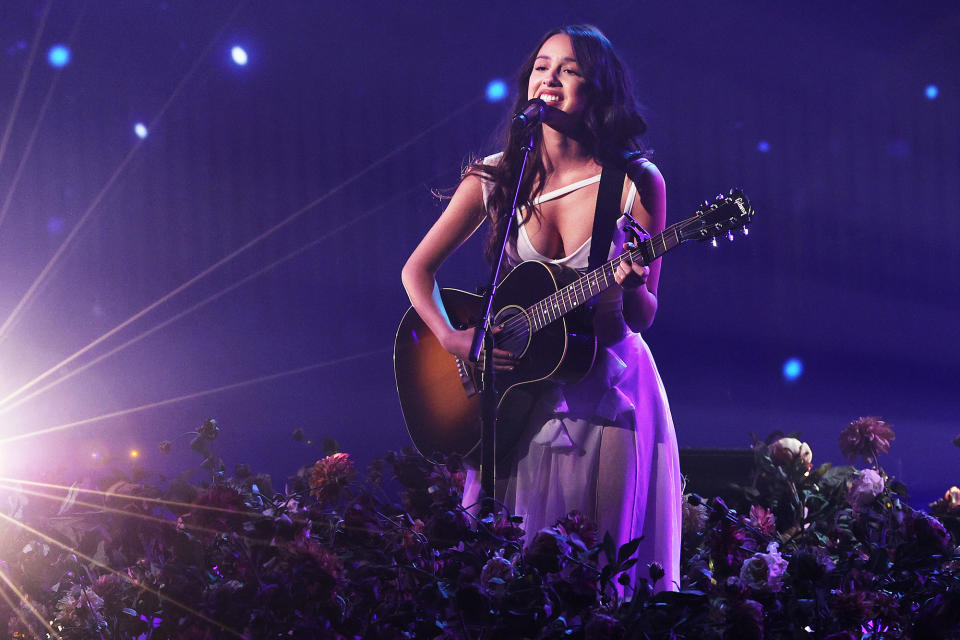 <p>American Music Awards winner Olivia Rodrigo dazzles on Nov. 21 while performing her hit "Traitor" during the show in Los Angeles. </p>