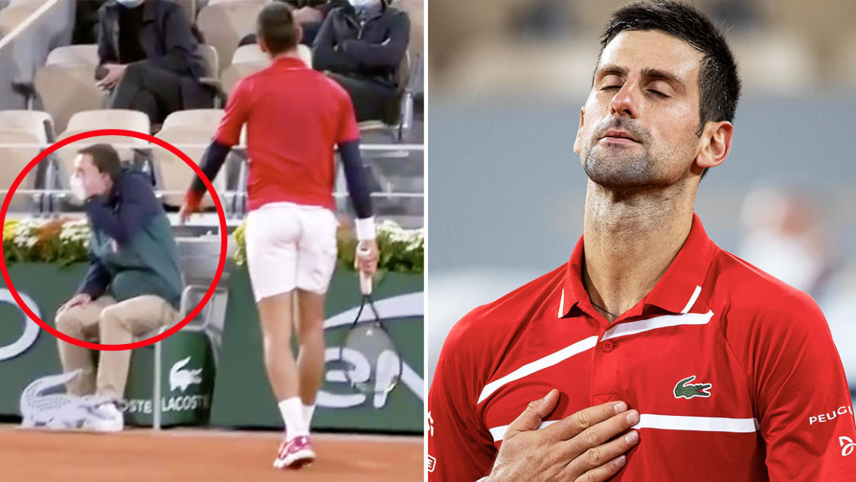 Novak Djokovic, pictured here accidentally hitting a line judge at the French Open.