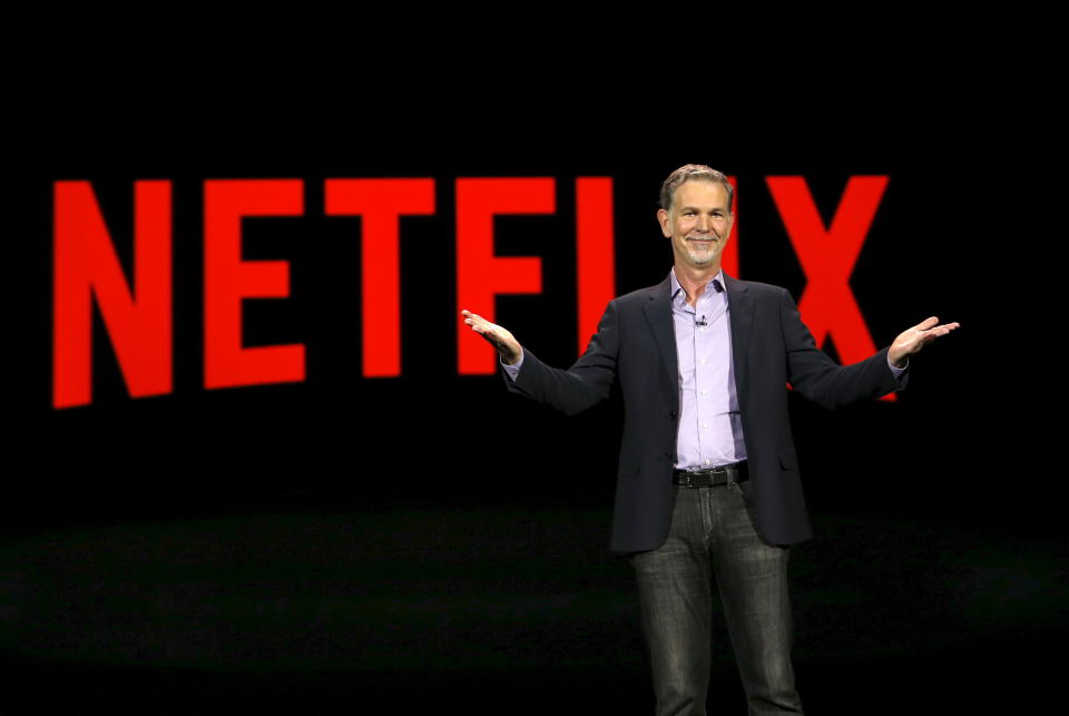 Reed Hastings, co-founder and CEO of Netflix, delivers a keynote address at the 2016 CES trade show in Las Vegas, Nevada January 6, 2016.  REUTERS/Steve Marcus      TPX IMAGES OF THE DAY     