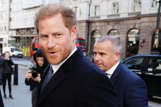 The Duke of Sussex arrives at the Royal Courts of Justice ahead of a hearing claim over allegations of unlawful information gathering brought against Associated Newspapers Limited (ANL) on March 27.