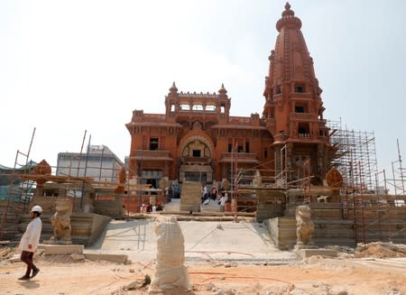 A general view of the restoration work at the Baron Empain Palace, "Qasr el Baron" or The Hindu Palace, built in the 20th century by a Belgian industrialist Edouard Louis Joseph, also known as Baron Empain, in the Cairo's suburb Heliopolis