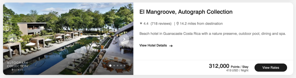 El Mangroove booking for 312,000 points