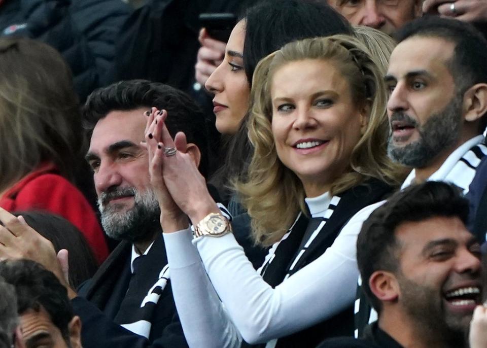 New Newcastle United chairman Yasir Al-Rumayyan (left) and Amanda Staveley prior to kick-off (Owen Humphreys/PA) (PA Wire)