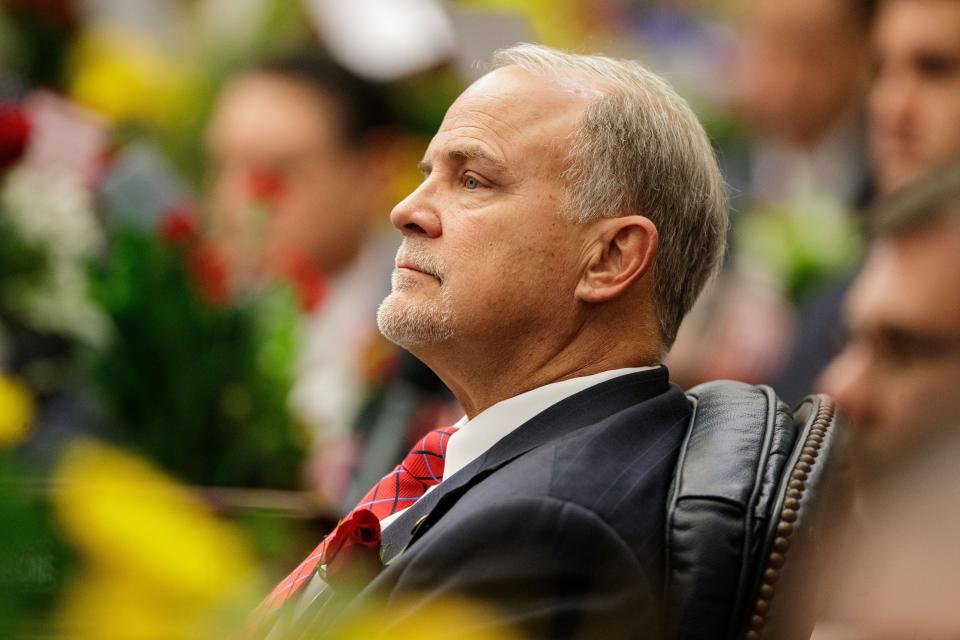 Rep. Bobby Payne listens as Speaker of the House Chris Sprowls presents his opening remarks to the Florida House of Representatives during opening day of the 2022 Florida Legislative Session Tuesday, Jan. 11, 2022. 