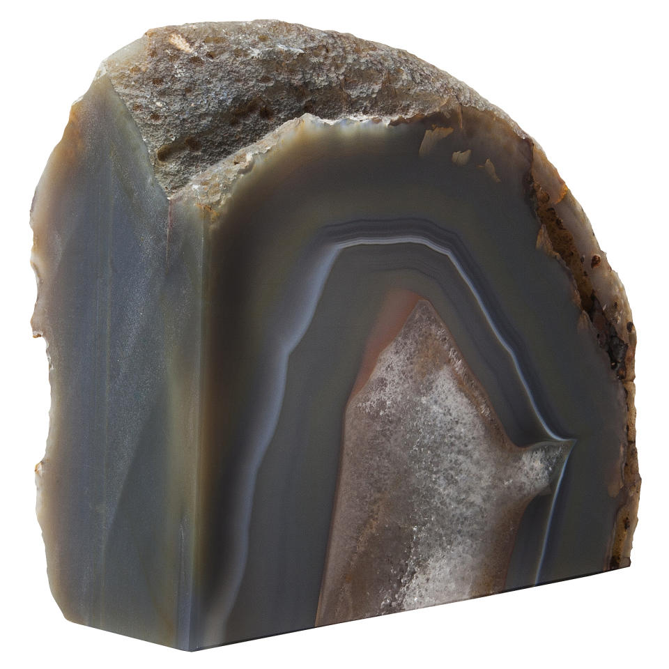 This undated photo provided by Target shows agate which is considered by many to have positive electromagnetic energy. Fashioned into bookends or art objects like this, the mineral is a popular fall décor element. (AP Photo/Target)