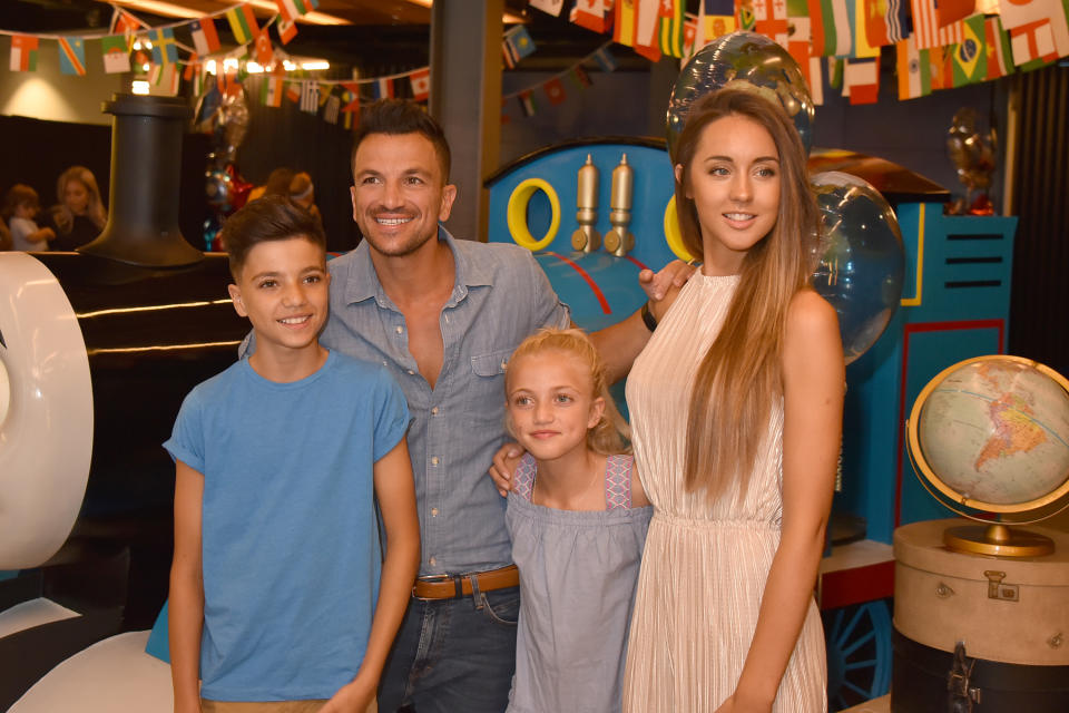LONDON, ENGLAND - JULY 07:  (L-R) Junior Andre, Peter Andre, Princess Tiaamii Andre and Emily MacDonagh attend the premiere of Thomas and Friends, Big World! Big Adventures! at Vue West End on July 7, 2018 in London, England.  (Photo by David M. Benett/Dave Benett/WireImage )