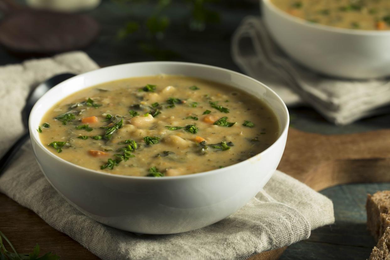 Homemade White Bean Soup with Parsley and Bread