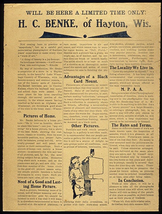 Benke handbill, undated