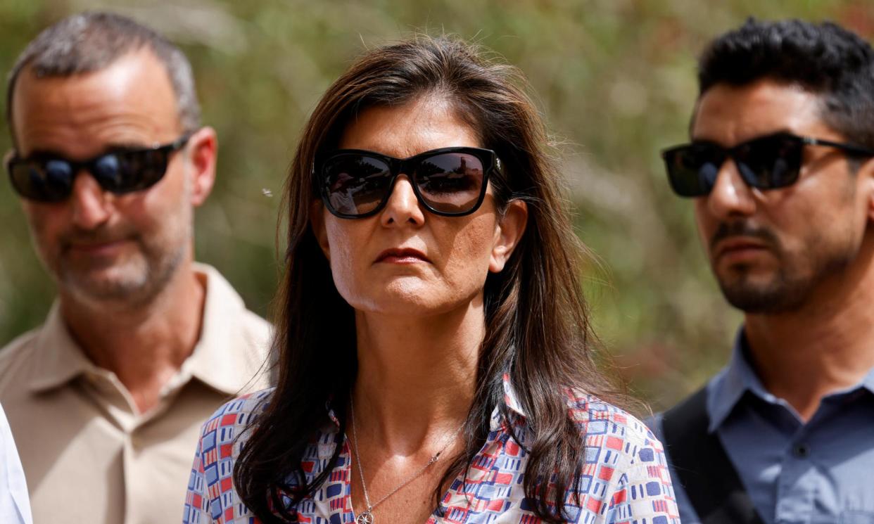 <span>Nikki Haley and Danny Danon during a visit to Israel on 27 May. </span><span>Photograph: Amir Cohen/Reuters</span>