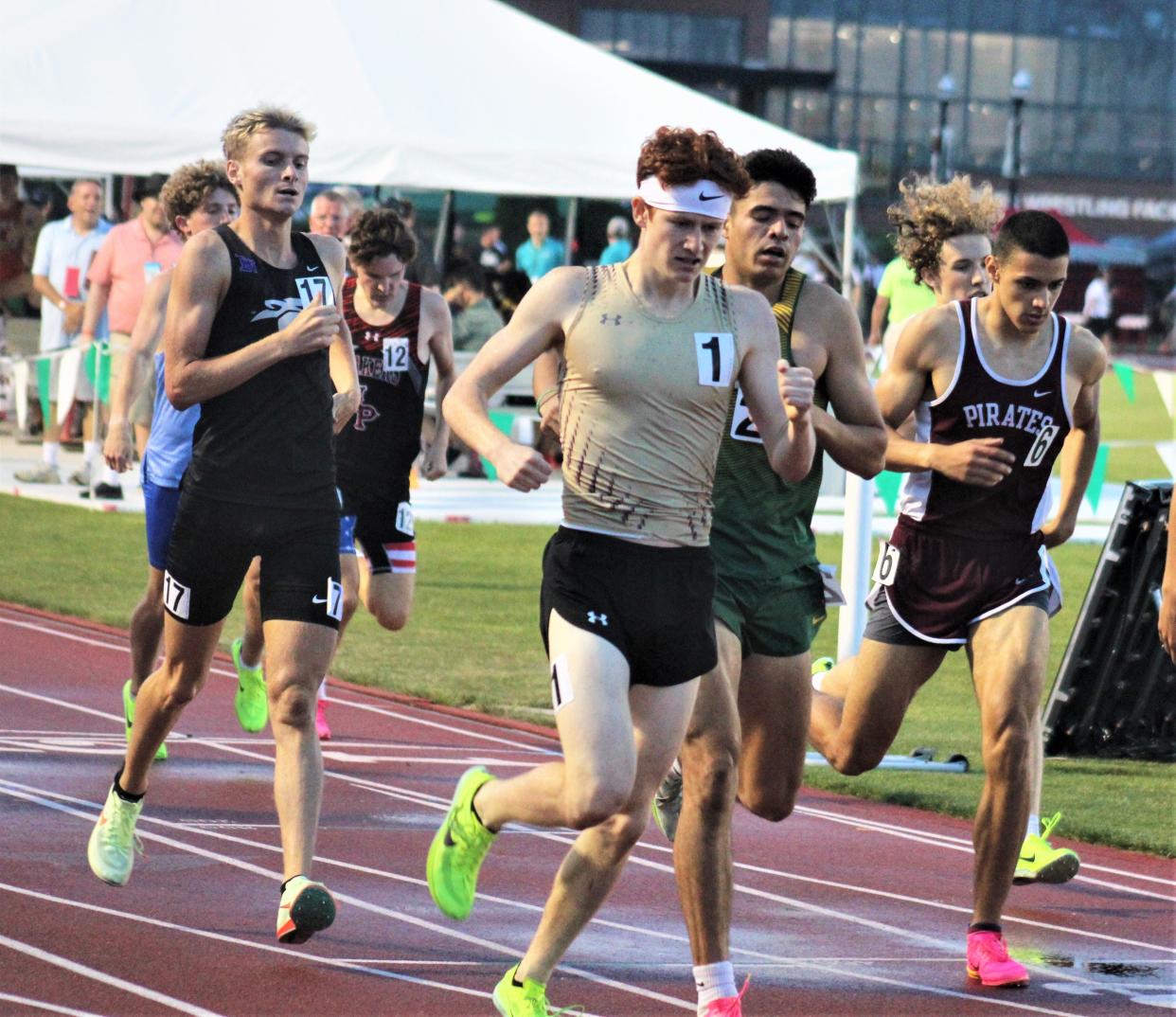 Calvin Kilgallon (1) has a personal best of 1:52.73 in the 800 meters, which happened during his third place finish at the 2023 Division I track and field state championships.