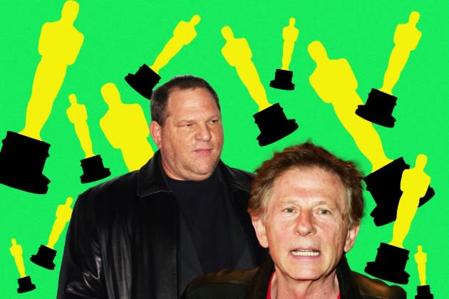 oscars - Credit: Photos in illustration: Weinstein: Jean Baptiste Lacroix/WireImage. Polanski: Toni Anne Barson/WireImage. Statuette outline: Kurt Krieger/Corbis/Getty Images