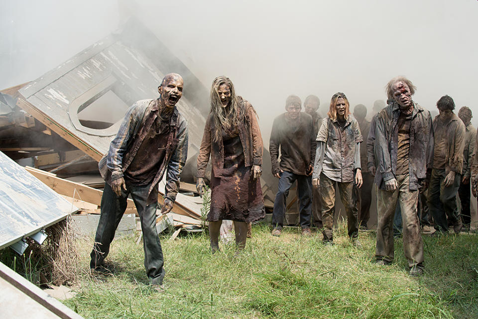 <p>The characters in the show never utter the word “zombie” — the undead are always called “walkers” or something else. But the comics characters do occasionally use the z-word. Kirkman has said he avoids the word because the <em>Walking Dead</em> universe is one in which zombie movies and fiction don’t exist.<br><br>(Photo Credit: Gene Page/AMC) </p>