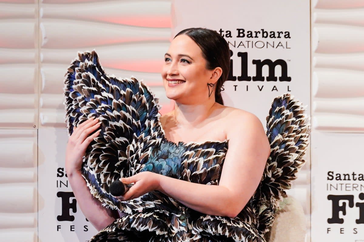 Lily Gladstone speaking at the Santa Barbara International Film Festival’s Virtuosos Awards (Getty Images for DAOU Family Est)