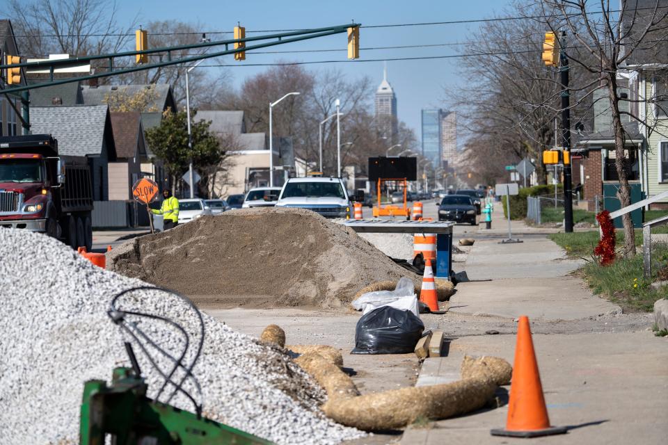 Citizens Energy works to replace lead service lines into homes Thursday, March 28, 2024 on New York Street. Thousands of customers across Indianapolis will get the new service lines free and now be protected from any possible lead getting into their water from their pipes.