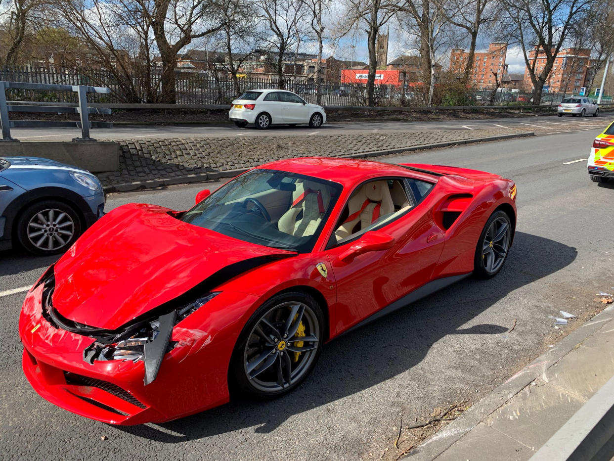 A Ferrari owner crashed his brand new £250,000 supercar on the same day he bought it. (Derbyshire Roads Policing Unit/ WNS)