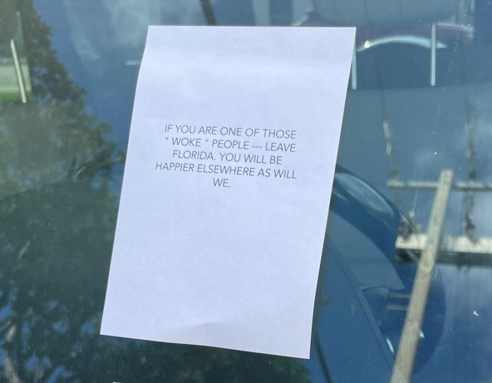 Someone placed these notices on vehicles parked in Palm Beach that carry New York license plates.