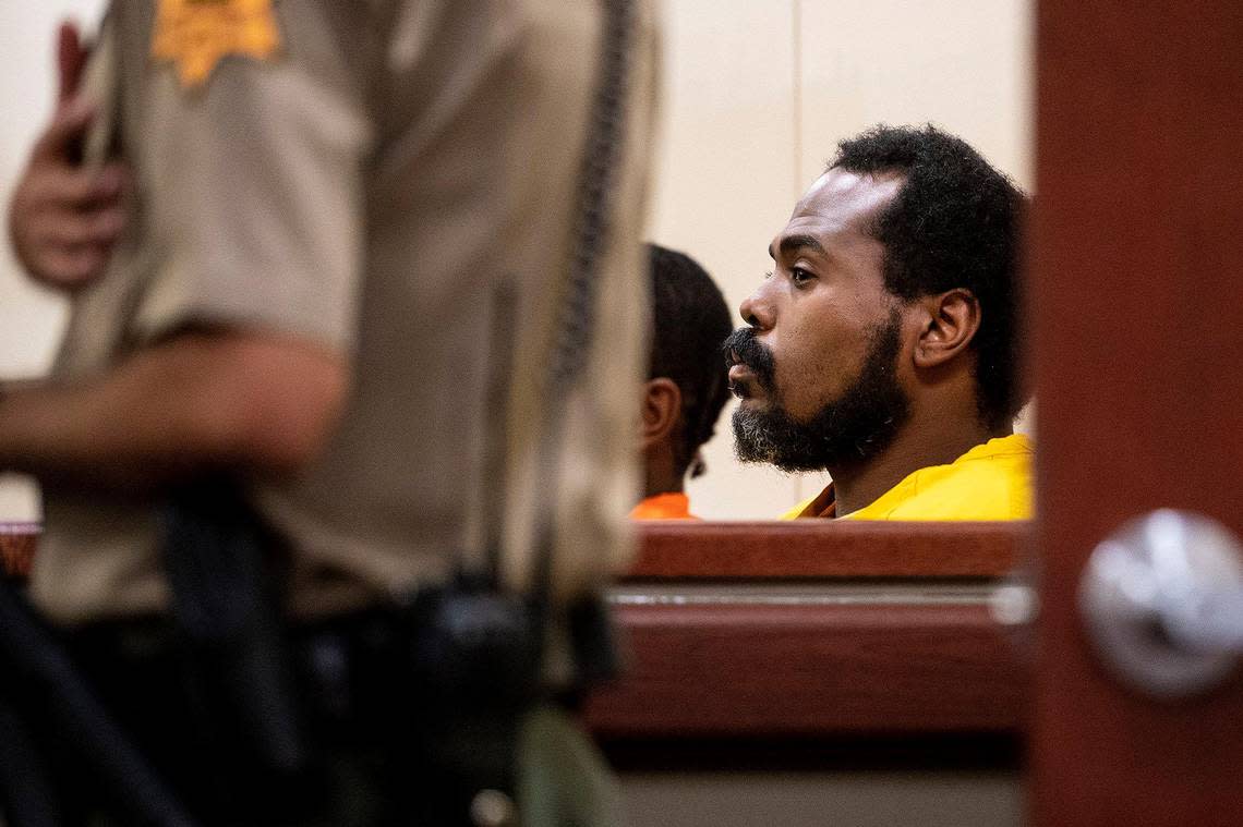 Dhante Jackson, 34, of Hayward, appears before Judge Steven Slocum at the Merced County Superior Courthouse in Merced, Calif. on Wednesday, Sept. 21, 2022. Jackson is accused of murder and felony child abuse in connection with the death of 8-year-old Sophia Mason.