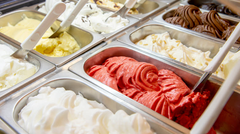 Italian gelato tubs with scoopers