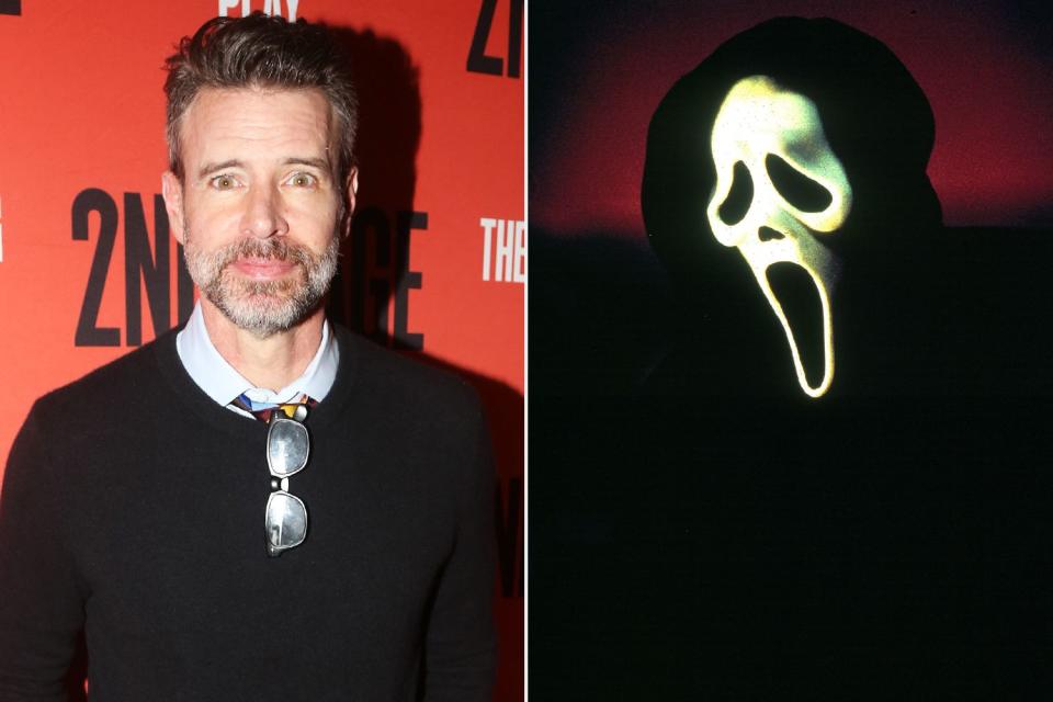 <p>Bruce Glikas/Getty; Moviestore/Shutterstock </p> (Left-right:) Scott Foley; Ghostface from the "Scream" film franchise