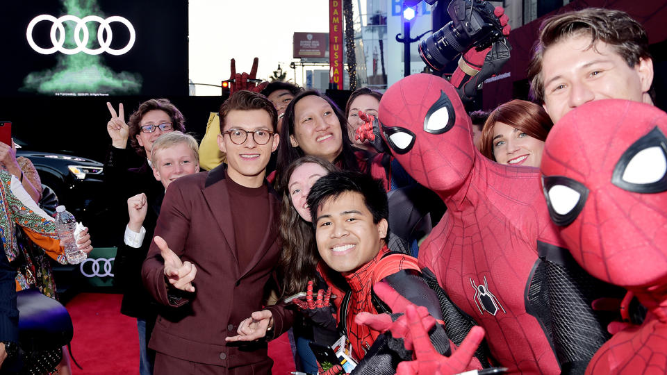 LOS ANGELES, CALIFORNIA - JUNE 26: Tom Holland attends the World Premiere of â€˜Spider-Man: Far From Homeâ€™ hosted by Audi at the TCL Chinese Theatre on June 26, 2019 in Hollywood, California. (Photo by Stefanie Keenan/Getty Images for Audi)