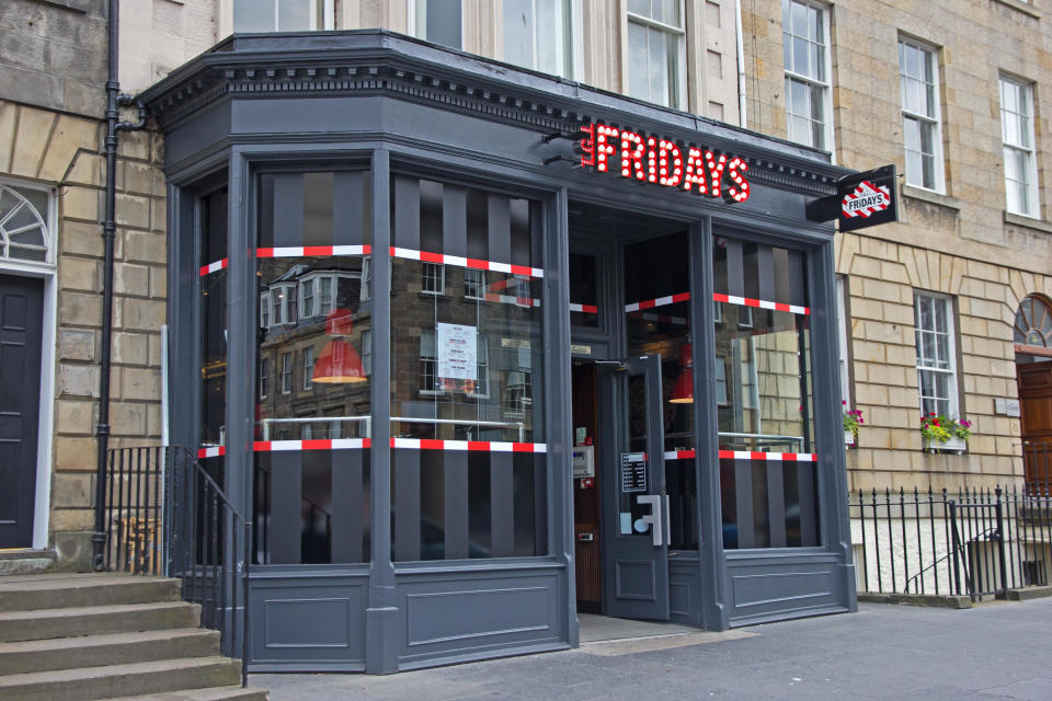 The outside of a TGI Fridays restaurant in Edinburgh