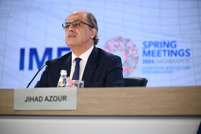 Le directeur régional du FMI, Jihad Azour, lors d'une réunion sur les perspectives économiques pour le Moyen-Orient et l'Asie centrale, le 18 avril 2024 à Washington (Mandel NGAN)