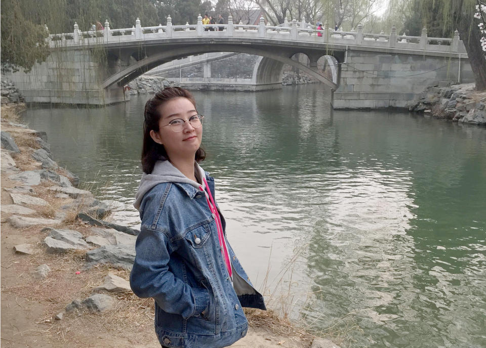 This undated photo provided by the University of Illinois Police Department shows Yingying Zhang. The parents of the visiting University of Illinois scholar who disappeared two years ago have arrived in Illinois from China for the murder trial of the man accused of abducting and killing her. Former Illinois student Brendt Christensen is charged with Zheng, whose body hasn't been found. He pleaded not guilty and his trial is set to begin Monday, June 3, 2019. (Courtesy of the University of Illinois Police Department via AP)