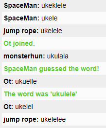 Screenshot of a text exchange with users failing repeatedly to spell ukulele