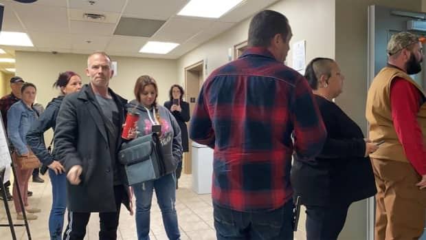 The protesters were not wearing masks when they showed up at the courthouse Tuesday in Edmundston.