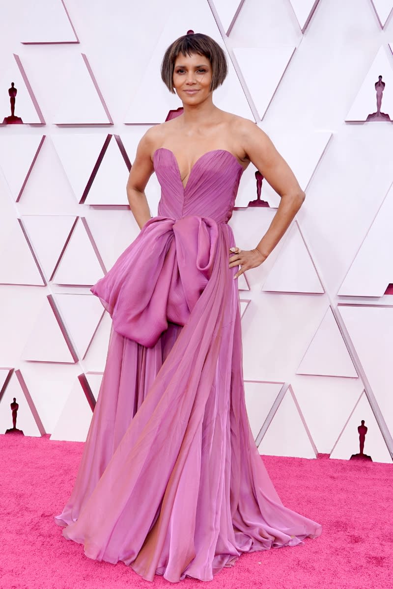 Purple strapless Dolce & Gabbana dress from the Oscars, 2021