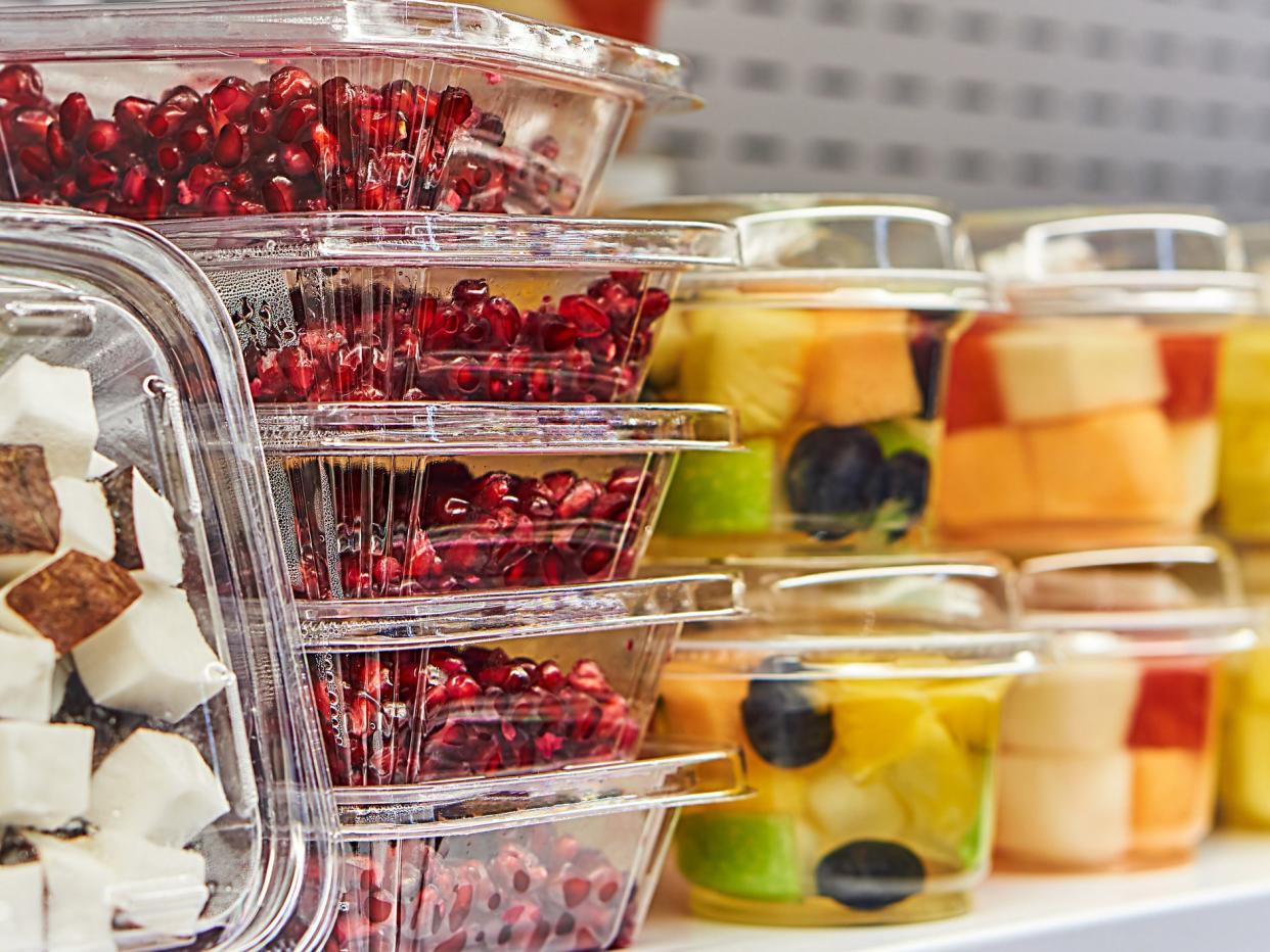 Cut fruit in plastic