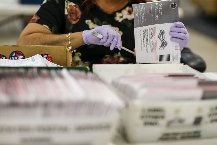 Industry, CA, Thursday, June 16, 2022 - Mail in ballots are processed at a County facility where they are received from the post office, opened, sorted and verified then sent to be counted in Downey. (Robert Gauthier/Los Angeles Times)