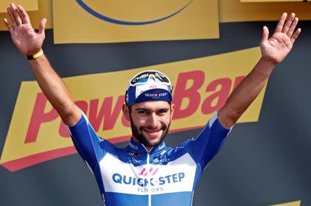 Cycling - Tour de France - The 195-km Stage 4 from La Baule to Sarzeau - July 10, 2018 - Quick-Step Floors rider Fernando Gaviria of Colombia celebrates his stage win. REUTERS/Benoit Tessier