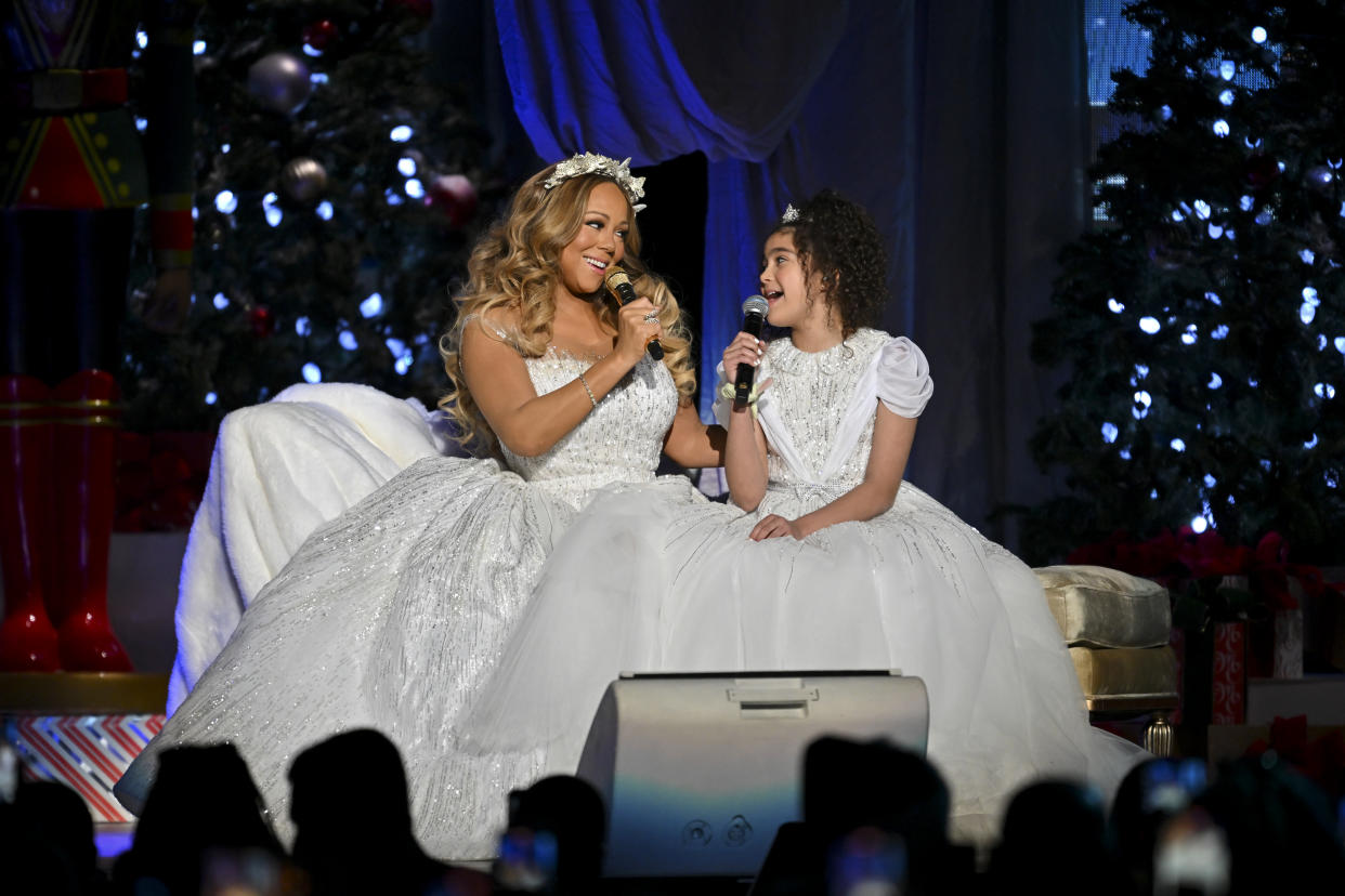 NEW YORK - DECEMBER 13: CBS presents MARIAH CAREY: MERRY CHRISTMAS TO ALL!, a new two-hour primetime concert special from the Queen of Christmas Mariah Carey, broadcasting Tuesday, Dec. 20 (8:00-10:00 PM, ET/PT) on the CBS Television Network, and available to stream live and on demand on Paramount+. Pictured (L-R): Mariah and Monroe Carey. (Photo by James Devaney/CBS via Getty Images)