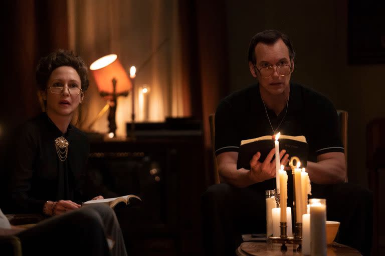 Vera Farmiga y Patrick Wilson como el matrimonio Warren en El conjuro 3: El diablo me obligó a hacerlo