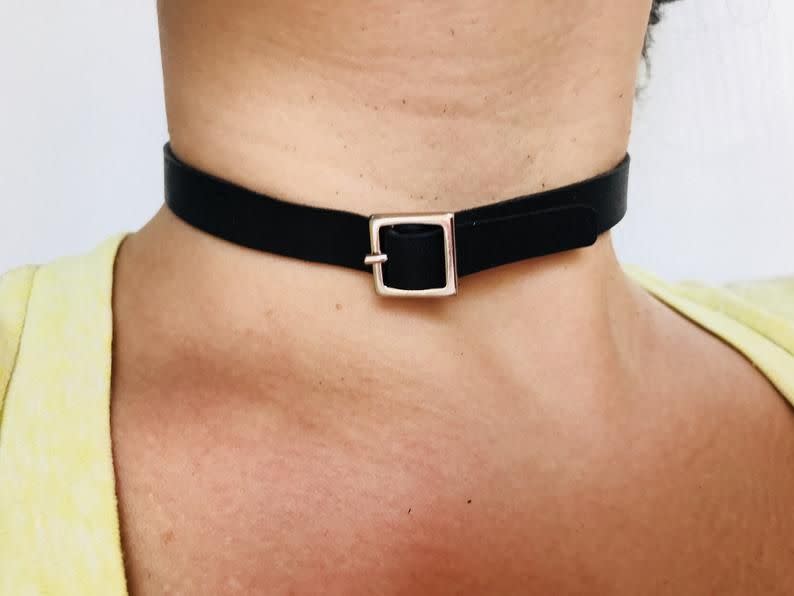 15) Leather Buckle Choker Collar Necklace