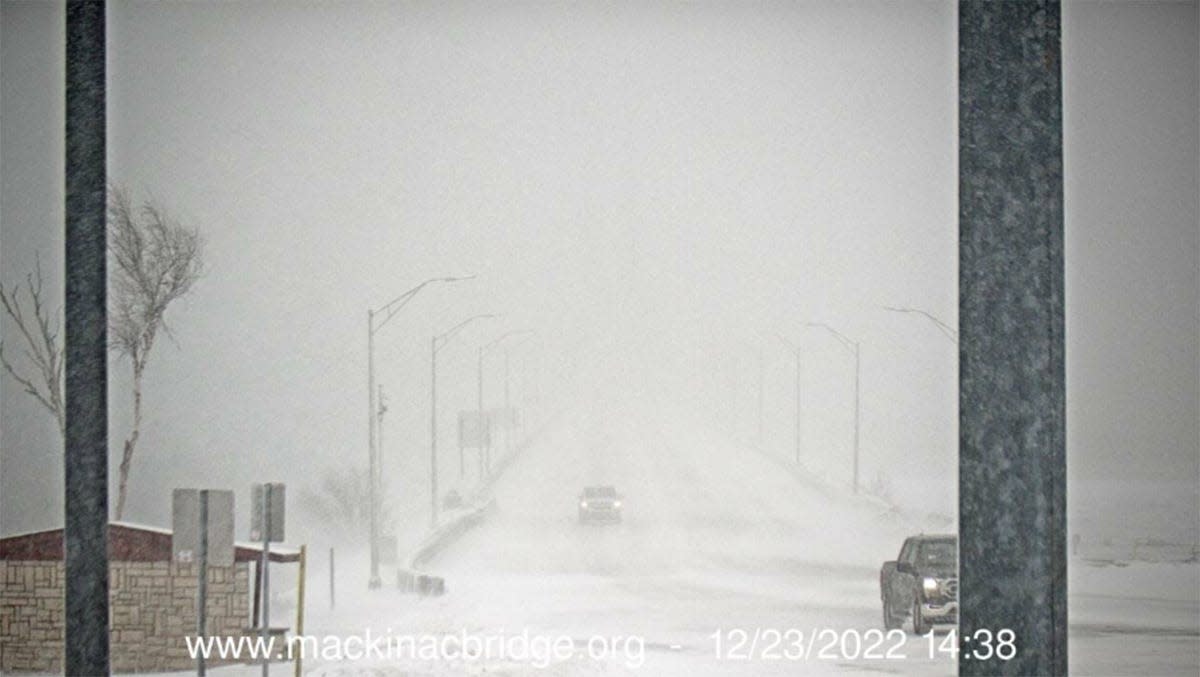 A view of the Mackinac Bridge from the Mackinac Bridge Authority's administration building looking south on Friday, Dec. 23, 2022.