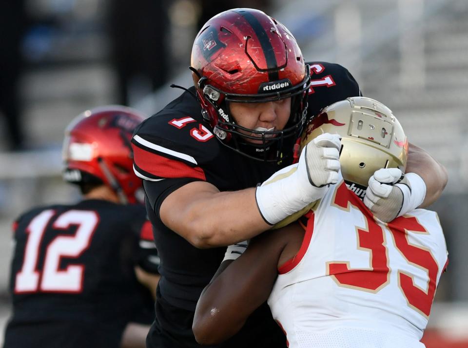 Lubbock-Cooper offensive lineman Kaden Carr (79) was among six players from the South Plains or the Texas Panhandle to sign with Texas Tech on Wednesday.