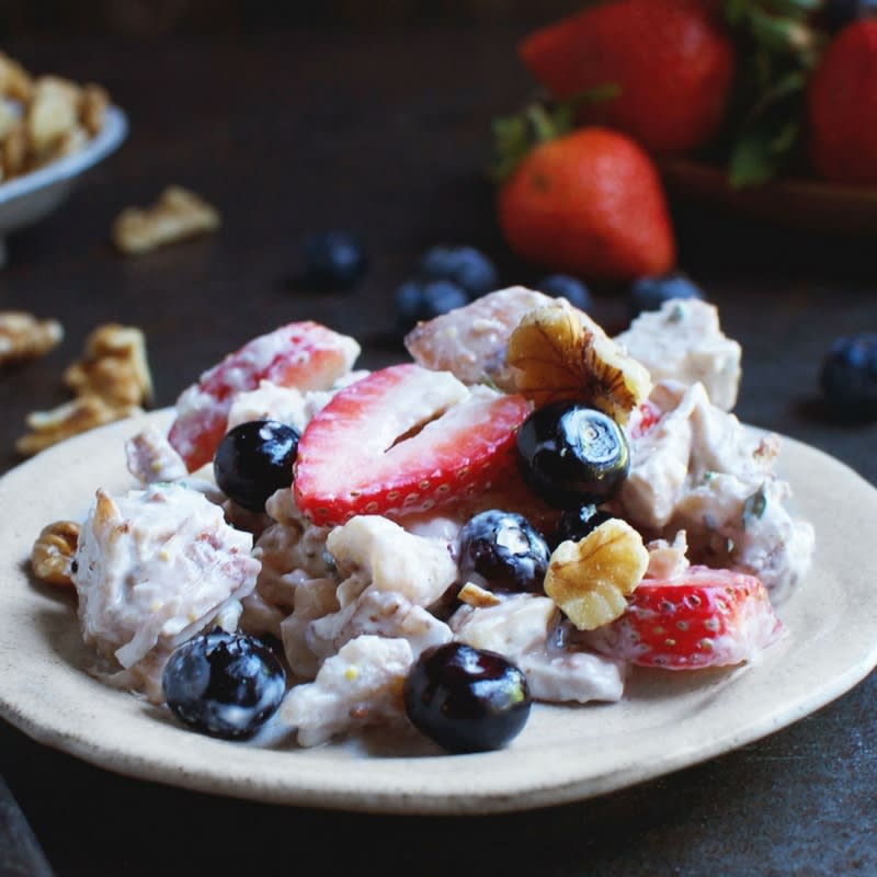 <p>Simple So Healthy</p><p>This chicken salad recipe is perfect for a summer picnic. The red, white and blue colors make it a great addition to your July 4th table.</p><p><strong>Get the recipe: <a href="https://simplysohealthy.com/nut-and-berry-chicken-salad/" rel="nofollow noopener" target="_blank" data-ylk="slk:Nut & Berry Chicken Salad;elm:context_link;itc:0;sec:content-canvas" class="link ">Nut & Berry Chicken Salad</a></strong></p>