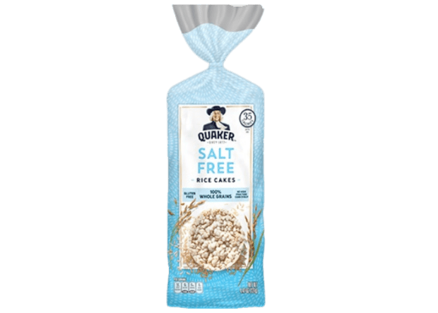 <p><a href="https://www.quakeroats.com/products/rice-snacks/rice-cakes/salt-free" rel="nofollow noopener" target="_blank" data-ylk="slk:Quaker rice cakes;elm:context_link;itc:0;sec:content-canvas" class="link ">Quaker rice cakes</a></p>