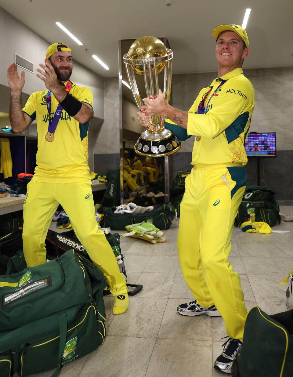 Glenn Maxwell and Adam Zampa celebrate.