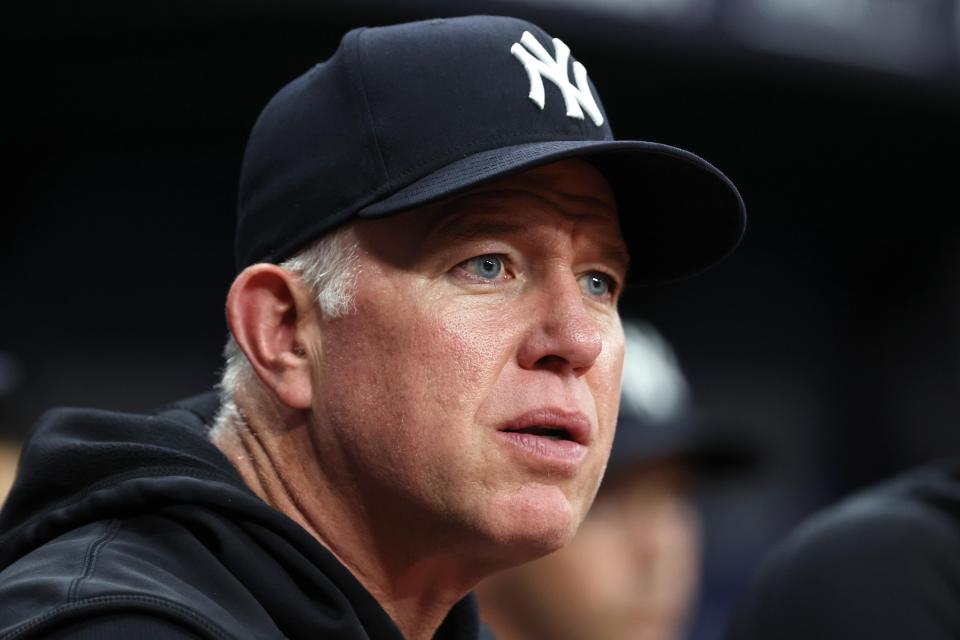 Aug 25, 2023; St. Petersburg, Florida, USA; New York Yankees hitting coach Sean Casey looks on against the Tampa Bay Rays at Tropicana Field.