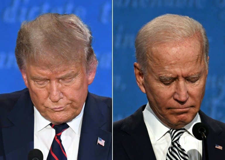Donald Trump à gauche et Joe Biden à droite le 29 septembre 2020 à Cleveland lors du premier débat présidentiel - SAUL LOEB, JIM WATSON © 2019 AFP
