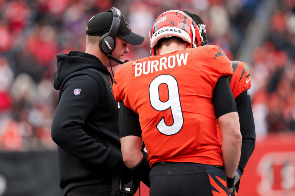 Bengals head coach Zac Taylor and QB Joe Burrow did everything they could to prevent the Kansas City Chiefs from beating them in Week 17. (Photo by Dylan Buell/Getty Images)