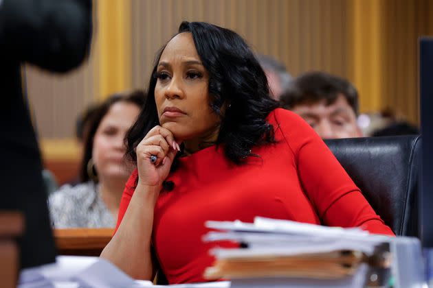 Fulton County District Attorney Fani Willis looks on during a hearing in the case of the State of Georgia v. Donald John Trump at the Fulton County Courthouse on March 1, 2024, in Atlanta, Georgia. 