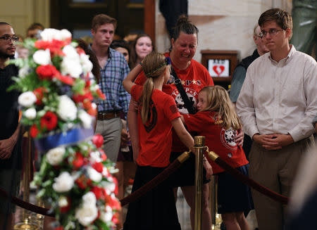 Mourners file past the casket of Senator McCain who lies in state in the Rotunda at the U.S. Capitol in Washington, U.S., August 31, 2018. REUTERS/Mary F. Calvert