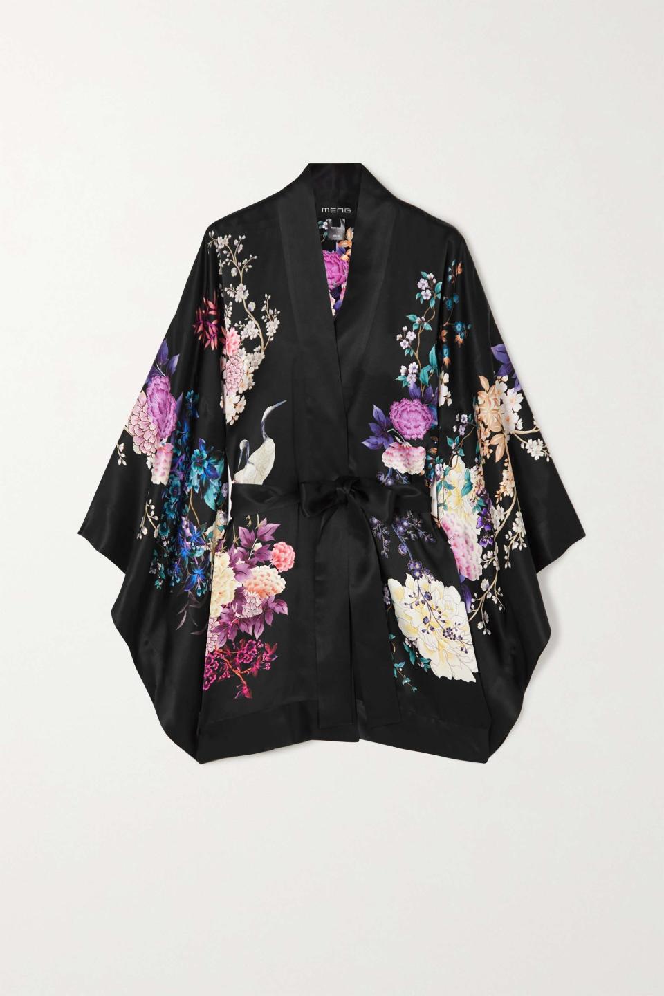 11) Belted Floral-Print Silk-Satin Sobe