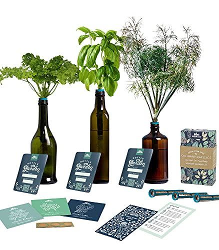 12) Christmas Gift for Gardeners, Plant Lovers, Chefs and Hosts - Bottle Stopper Garden Kit - Herb Garden Kit Indoor - Hydroponic Plants Growing Starter System - Unusual Gift Idea