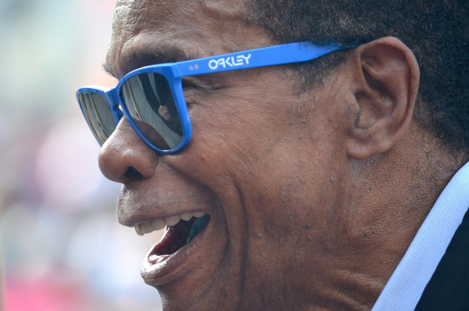 Rod Carew during the Baseball Hall of Fame parade in Cooperstown in July.