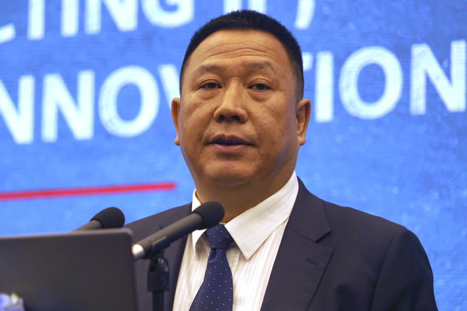 Huawei's Chief Legal Officer Song Liuping speaks at a press conference at the company's headquarters in Shenzhen in southern China's Guangdong province, Thursday, June 27, 2019. Chinese tech giant Huawei has warned a U.S. proposal to block the company from pursuing damages in the country's patent courts would be a "catastrophe for global innovation." (AP Photo/Dake Kang)